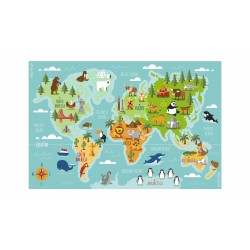 Covor Copii cu Animale pe Glob- Covoras mare Gradinita Harta cu animale pe planeta - Small World Carpet